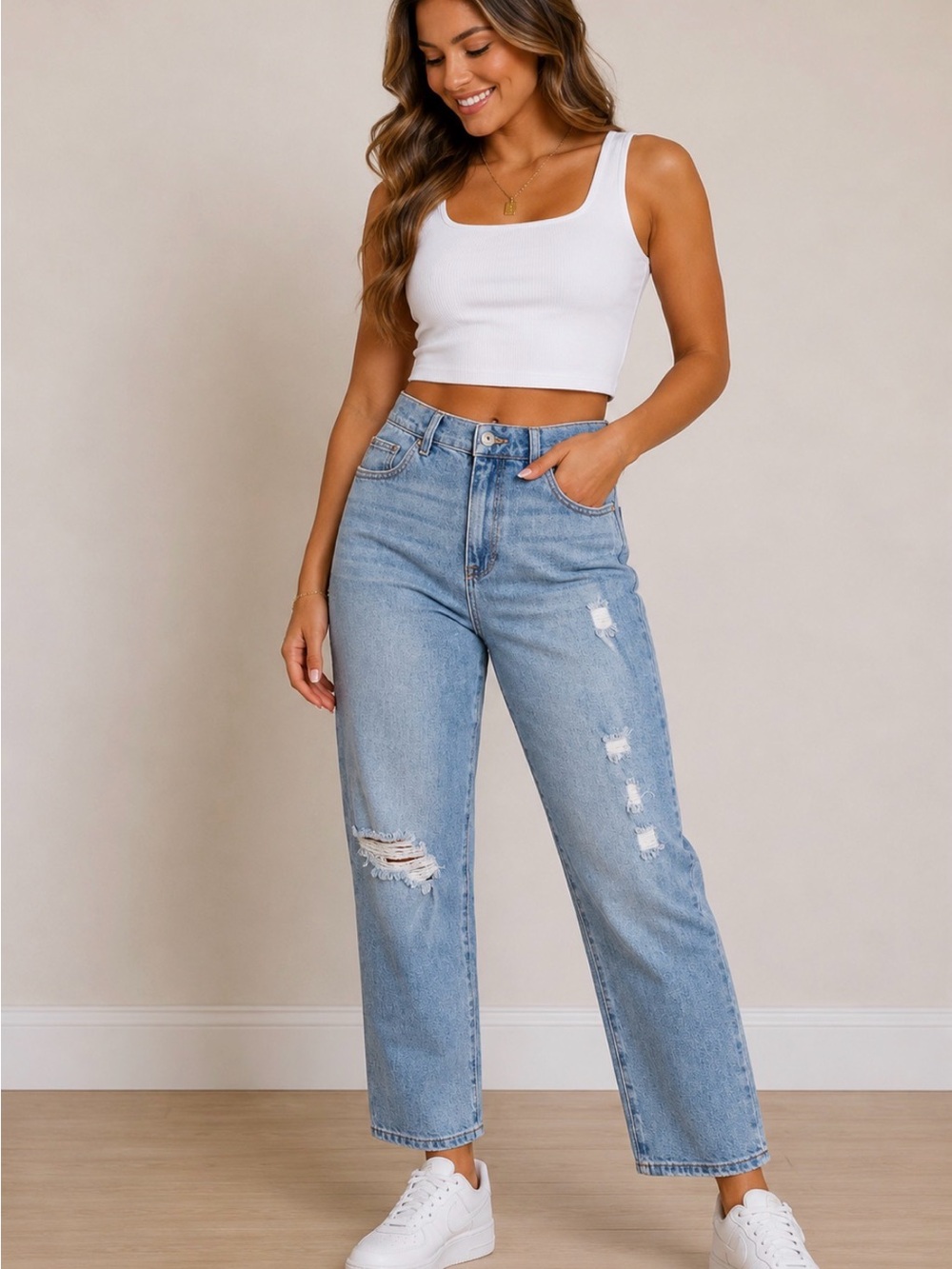 Fashion Nova Light Blue Distressed Straight Leg Jeans - Women